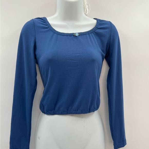 Blue Round Crop Top – Elastic Waist – Size Small, NWOT - Picture 2 of 4